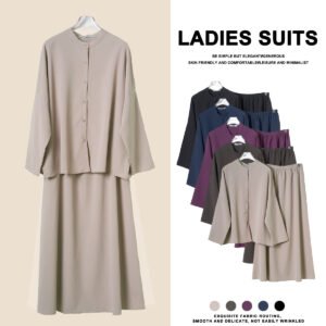 YOUMILIER Muslimah Baju 2pcs Set Top Blouse Women Bottom Skirts Muslim Clothing Fashion Suit Sleeve Wanita baju